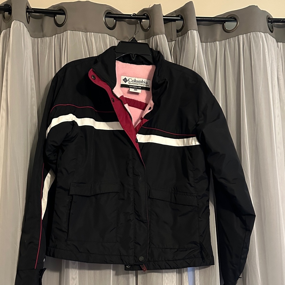 Columbia Black Jacket with Pink and White Stripes
